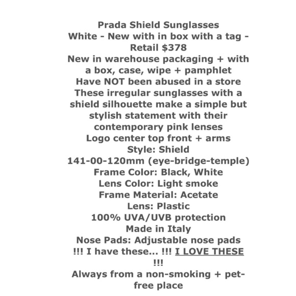 $378 Prada Shield Sunglasses White Black Wrap Sport Light Gray Lens Prada Logos - Picture 2 of 11